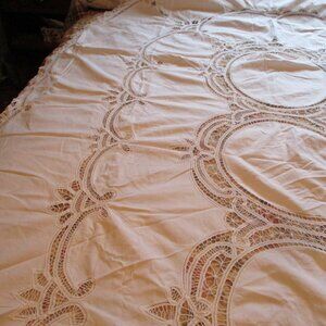 Large White  Battenburg Lace  Tablecloth rectanguler 94" x 65"